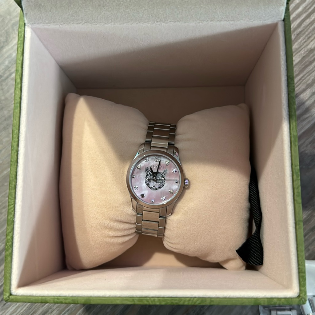 Ladies Gucci G  Timeless  Pink Mother Of Pearl Dial  Stainless Steel Watch